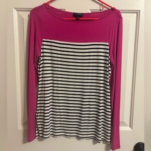 The Limited, size small women’s pink and navy striped long-sleeve shirt.
